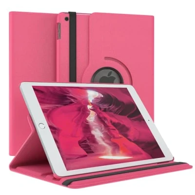Abbildung von EAZY Case Tablet Hülle für iPad 7 / 8 9 Gen. Schutzhülle 10.2 Zoll Smart Cover Rotationcase zum Aufstellen Klapphülle 360 drehbar mit Standfunktion Tasche Kunstleder Pink