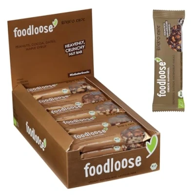Abbildung von foodloose Bio Nussriegel Rock O Choc Vegane, laktose und glutenfreie Riegel ohne raffinierten Zucker Erdnüsse, Datteln, Ahornsirup &amp; Kakao Vorteilspack (24 x 35g)