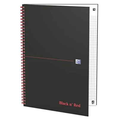 Abbildung von Oxford 400047609 Spiralbuch Black n&#039; Red 5er Pack DIN A4 kariert mattes Hardcover 70 Blatt schwarz rot