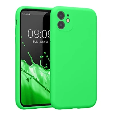 Abbildung von kwmobile Handyhülle kompatibel mit Apple iPhone 11 Hülle gummierte Handy Case aus Silikon in Neon Grün