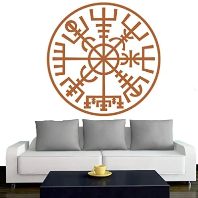 Abbildung von INDIGOS Wandtattoo Wikinger Viking Wikingerkompass Kreis nordisch Mythologie 120x120 cm Haselnussbraun Dekoration Wandaufkleber für Wohnzimmer Kinderzimmer Büro Schule Firma