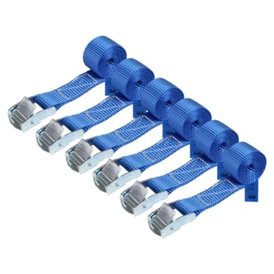 Abbildung von Zurrgurt Spanngurt belastbar bis 250 kg DIN EN 12195 2 Befestigungsgurt Klemmverschluss Befestigungsriemen blau verschiedene Längen Stückzahlen, 6er Pack 2.5 cm x 1 m