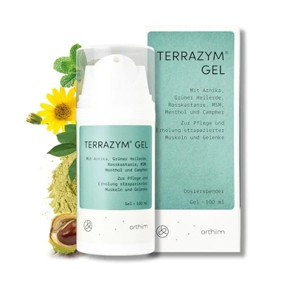 Abbildung von TERRAZYM GEL 100g Dosierspender Schnelle Regeneration von Muskeln und Gelenken Mit Arnica &amp; Campher Laborgeprüft, 100% vegan, parabenfrei + in Deutschland produziert