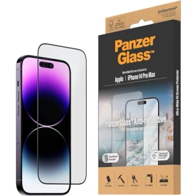 Abbildung von PanzerGlass™ Anti Reflective Displayschutz für iPhone 14 Pro Max entspiegeltes Schutzglas mit matter Oberfläche Schutz bis zum Displayrand und Case Friendly Positionierhilfe