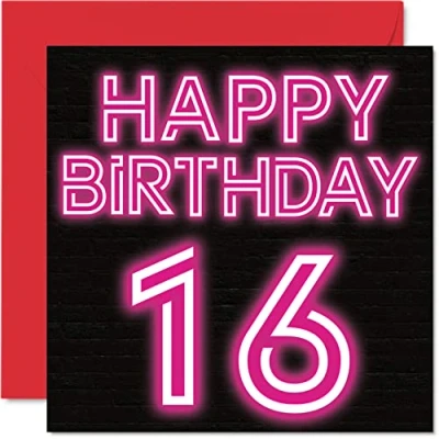 Abbildung von Lustige Geburtstagskarte zum 16. Geburtstag für Jungen Mädchen Neon Glow Karte Sohn, Tochter, Bruder, Schwester, Enkelin, Nichte, Neffe, 145 mm x Grußkarten,