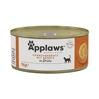 Abbildung von Applaws 100% natürliches Nassfutter für Katzen, Hühnerbrust mit Kürbis in Brühe Packung 24 x 156g Dosen