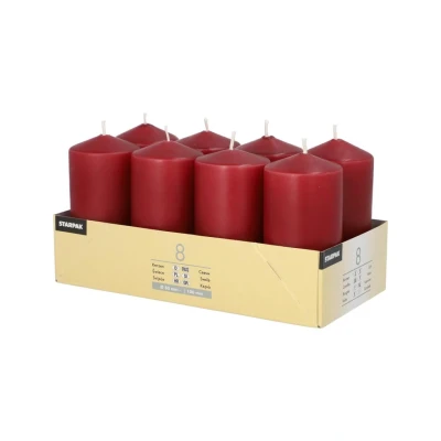 Abbildung von PAPSTAR GmbH Stumpenkerze 8 Stumpenkerzen 5x10cm bordeaux (Stumpenkerzen, 8er Pack)
