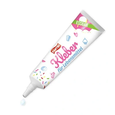 Abbildung von PANTIKI Lebensmittelkleber Tube 20g Farbe: transparent wiederverschließbar Essbarer Kleber für Lebkuchenhaus auf Torten Fondant kleben essbar lebensmitteltauglich