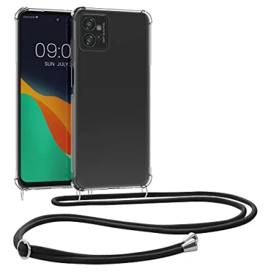 Abbildung von kwmobile Necklace Case kompatibel mit Motorola Moto G32 Hülle Silikon Cover Handykette Band Handyhülle Transparent Schwarz