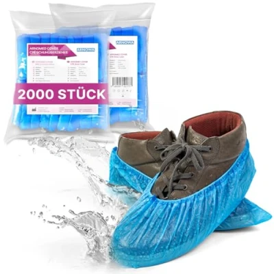 Abbildung von ARNOMED 2000 Schuhüberzieher Einweg (20 Beutel á 100 Stk), Blaue CPE Überziehschuhe, Regenschutz Überschuhe, Schuh Überzieher wasserdicht, latexfreie Schuhschutz, für Schuhe, Überzug