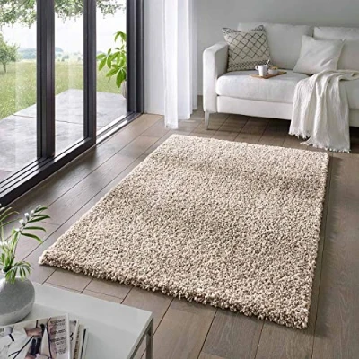 Abbildung von TaraCarpet Langflor Teppich Venezia Shaggy, rechteckig, Höhe: 35 mm, Hochflor Shaggy Uni Beige Wohnzimmer Schlafzimmer 080x150 cm