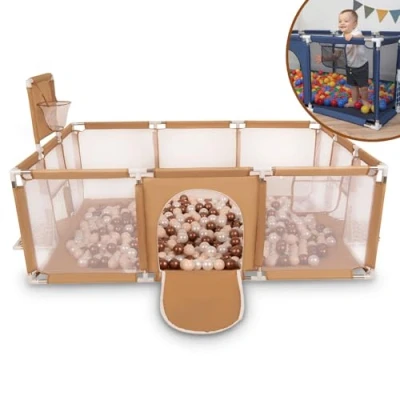 Abbildung von Selonis Laufstall Baby Großer Spielplatz Mit 200 Bälle Laufgitter Für Kinder, Beige:Pastellbeige/Kupferrot/Perle