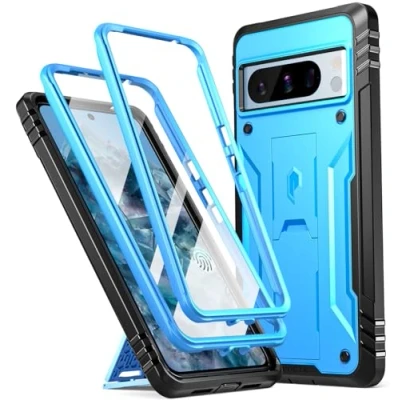 Abbildung von Poetic Revolution Hülle Kompatibel mit Pixel 8 Pro 5G, Ganzkörper Rugged Stoßfest Schutzhülle Cover Case Kickstand, Eingebauter Displayschutz, funktioniert Fingerabdruck ID, Hellblau
