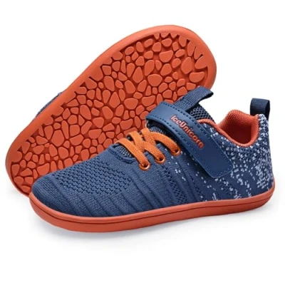 Abbildung von IceUnicorn Hausschuhe Kinder Barfußschuhe Jungen Mädchen Sportschuhe Barfussschuhe Minimalistische Hallenschuhe(Marine Orange, 26EU)