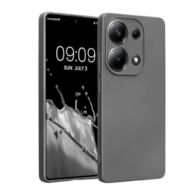 Abbildung von kwmobile Handyhülle kompatibel mit Xiaomi Poco M6 Pro (4G) Hülle weiche Silikon Case metallisch schimmernd in Metallic Grau