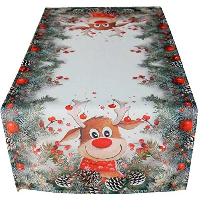 Abbildung von matches21 HOME &amp; HOBBY Tischdecke Tischläufer lustiger Elch bunt 40x90 cm (1 tlg)