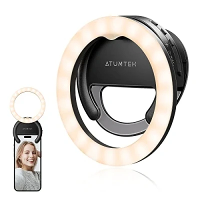Abbildung von ATUMTEK Ringlicht Laptop, Videokonferenz Licht Beleuchtungsset mit Clip&amp;Stativ, Desktop 4&quot; Selfie 3 Beleuchtungsmodi&amp;5 Helligkeiten, dimmbar für Video Streaming, Videoanruf, Meeting Schwarz