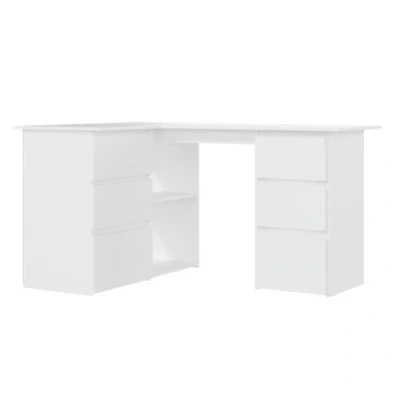 Abbildung von vidaXL Eckschreibtisch 6 Schubladen 2 Regale Schreibtisch Computertisch Bürotisch PC Tisch Laptoptisch Arbeitstisch Weiß 145x100x76cm Holzwerkstoff