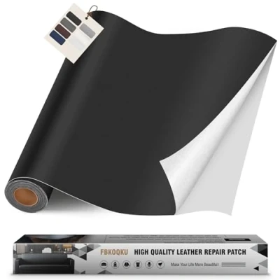 Abbildung von Leder kunstleder selbstklebend, 40 x 200cm Reparatur set, Kit für Möbel, Sofa, Autositze, Taschen, und Renovierung(Glatt Schwarz)