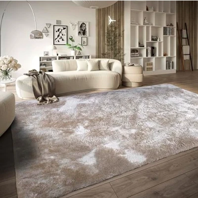 Abbildung von ELLE Decoration Calida Teppich Flauschiger Hochflor Wohnzimmerteppich Einfarbig Weich Pflegeleicht Langflor für Wohnzimmer, Esszimmer, Schlafzimmer, Kinderzimmer Creme, 80x150cm