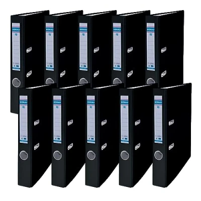 Abbildung von DONAU Master Ordner Schmal 10er Pack FSC/DIN A4 / 5 cm 10 Stück/Schwarz/Kunststoffbezug PP/Carton Papier Schlitzordner Büroordner Aktenordner Ringordner/Grünen Punkt