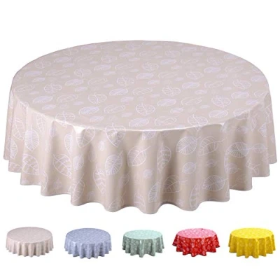Abbildung von Wachstuch Tischdecke Abwaschbar Rund 160cm Blätter Beige