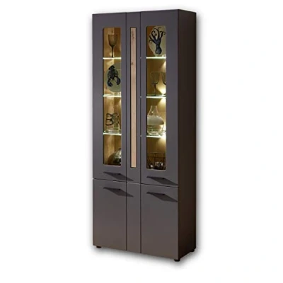 Abbildung von Stella Trading LOFT TWO Große Vitrine in Artisan Eiche Optik, graphit Softclose Glasvitrine inkl. LED Beleuchtung 80 x 201 37 cm (B/H/T)