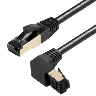 Abbildung von AC Sat Corner LAN Kabel RJ45 Netzwerkkabel Patchkabel CAT 8.1 schwarz Silber nach unten gewinkelt 5 Meter