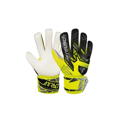 Abbildung von Reusch Attrakt Solid Junior griffige Torwarthandschuhe Kinder Jugendliche Fußballhandschuhe für Jungen und Mädchen geeignet alle Wetterbedingungen Spielfeldoberflächen, gelb Silber, 3