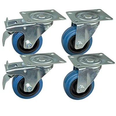 Abbildung von HRB Transportrollen,4 Stück im Set 80 mm,blue wheels, Rollen mit Bremse, Schwerlastrollen max. 520 Kg Gesamttragkraft