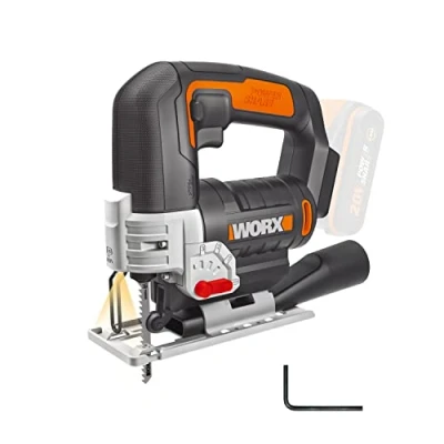 Abbildung von Worx Akku Stichsäge &quot;WX543.9&quot;, mit Absaug Adapter, 45 Gehrungsschnitte, ohne &amp; Ladegerät