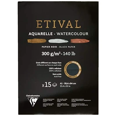 Abbildung von Clairefontaine 975321C Malblock verleimt 2 Körnungen, 1 Seite Etival Papier, 15 Blatt 59,4x84 cm 300g , Schwarz