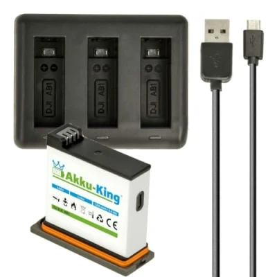 Abbildung von 3 Fach Ladestation + Akku Li Ion 1300mAh kompatibel mit DJI AB1 P01 für Osmo Action Cam (Nicht 3/4), Set:Ladestation 1