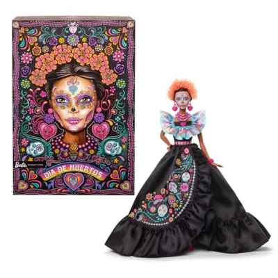 Abbildung von Barbie Signature Día de Muertos 2024 Sammlerpuppe im gerüschten schwarzen Kleid