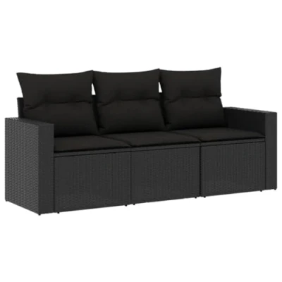 Abbildung von vidaXL Gartenlounge Set 3 tlg. Garten Sofagarnitur mit Kissen Schwarz Poly Rattan, (1 tlg)