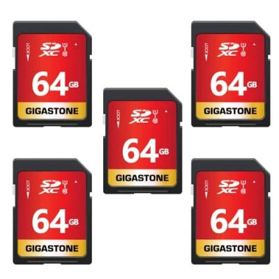 Abbildung von Gigastone 64GB SDXC Speicherkarte 5er Pack, UHS I U1 Klasse 10, bis zu 80 MB/Sek. für Digitalkameras Canon Sony Nikon Olympus PC