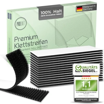 Abbildung von ProUnit® Klettstreifen selbstklebend Extra Stark (Schwarz, 12stk X 100mm 30mm) Vielseitig einsetzbar. Klettverschluss klebe Klettband Klett Klebeband