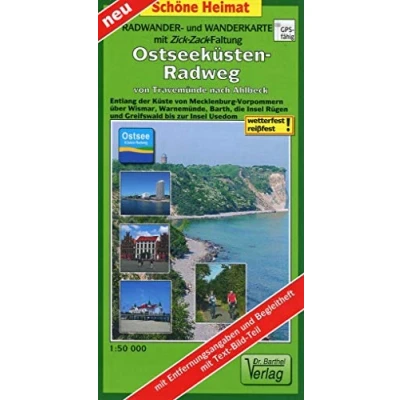 Abbildung von Radwander und Wanderkarte mit Zick‑Zack‑Faltung Ostseeküsten Radweg von Travemünde nach Ahlbeck: Entlang der Küste Mecklenburg Vorpommern über ... Insel Usedom. Maßstab 1:50000 (Schöne Heimat)