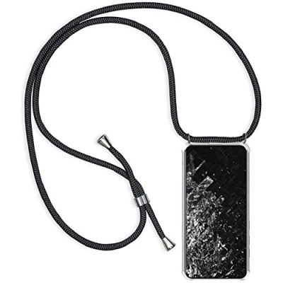 Abbildung von Handykette kompatibel mit Samsung Galaxy M31s Handyhülle Transparent Silikon Schutzhülle Necklace Hülle Band Handy Kette Case Schnur zum Umhängen,Schwarz
