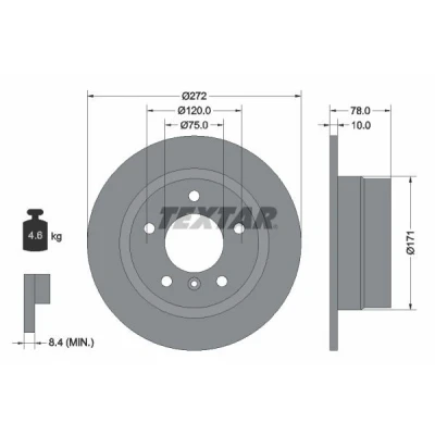 Abbildung von TEXTAR PRO 92072303 Bremsscheibe 272 10 05/06 120 voll beschichtet ohne Radbefestigungsbolzen, Radnabe BMW: 3 Compact
