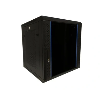 Abbildung von DSIT 12HE Serverschrank 19 Zoll Wandgehäuse mit Glastür und Perforierte Seitenwände (BxTxH) 600 x 635mm Schwarz Abschließbar Traglast 60 kg Robuste Konstruktion