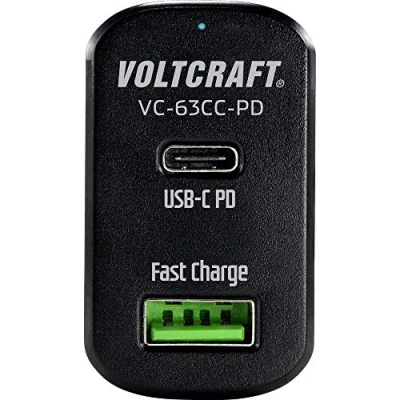 Abbildung von Voltcraft CAS 63 USB Ladegerät Wp KFZ Ausgangsstrom (max.) 3 A USB, C® Buchse Anzahl Ausgänge: 2 x Power Del