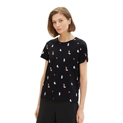 Abbildung von TOM Tailor CREW NECK Print Tshirt print, Damen, Größe: XS, Black design