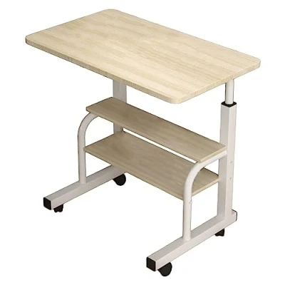 Abbildung von Cremlank Rollender Computertisch mit Rollen, geräumiger Desktop, höhenverstellbar, kleiner Stehpult Aufbewahrungsschrank, tragbarer mobiler Arbeitsplatz, Schreibtisch für Home Office, Beige