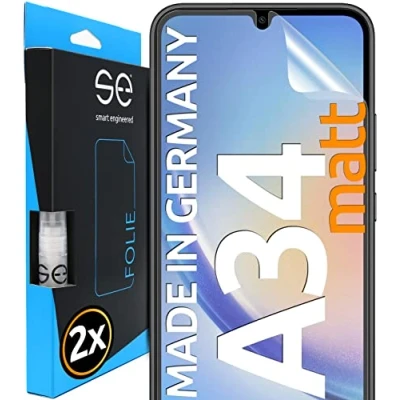 Abbildung von S.E für Samsung Galaxy A34 Folie, matt entspiegelt, 2x Full Screen, Positionierhilfe, Schutzfolie, matte Displayfolie, Schutzfolie aus Deutschland