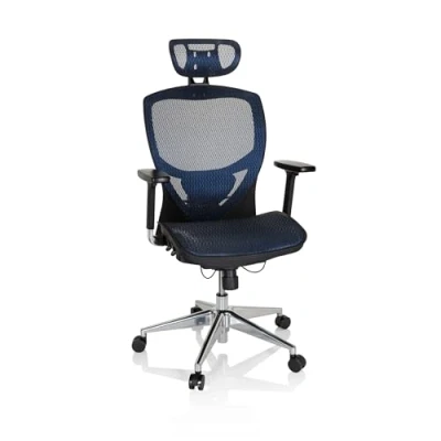 Abbildung von hjh OFFICE 657010 Profi Bürostuhl Venus ONE Netzstoff Schwarz/Blau ergonomischer Drehstuhl, Rückenlehne höhenverstellbar