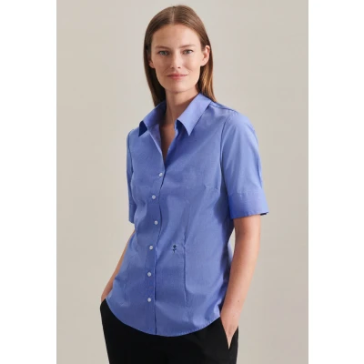 Abbildung von SEIDENSTICKER Slim Fit Bluse Halbarm offener Kragen Fil a mittelblau Gr. 40