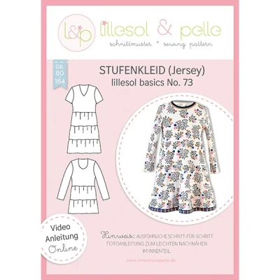 Abbildung von lillesol &amp; pelle Schnittmuster Basics No.73 Stufenkleid (Jersey) in Größe 80 164 zum Nähen mit Foto Anleitung und Video