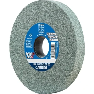 Abbildung von PFERD Schleifbockscheibe CARBIDE, 150x20x32, SiC 60, 39008570 Weiche, aggressive Schleifscheibe für harte Materialien, z. B. Hartmetall, mit Reduzierhülsen (25/20/16mm)