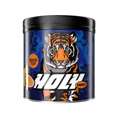 Abbildung von HOLY Energy Gaming Booster &#039;Tropical Tiger&#039; mit Maracuja &amp; Ananas Geschmack Pulver 50 Portionen NewCaff Grüntee Extrakt Focus Drink Vegan 100% natürlichen Fruchtaromen